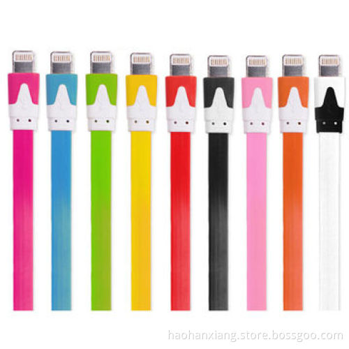 2014 Hot Selling with Ten Colour Flat Female USB to RCA Data Cable for iPhone 5/5S/5C